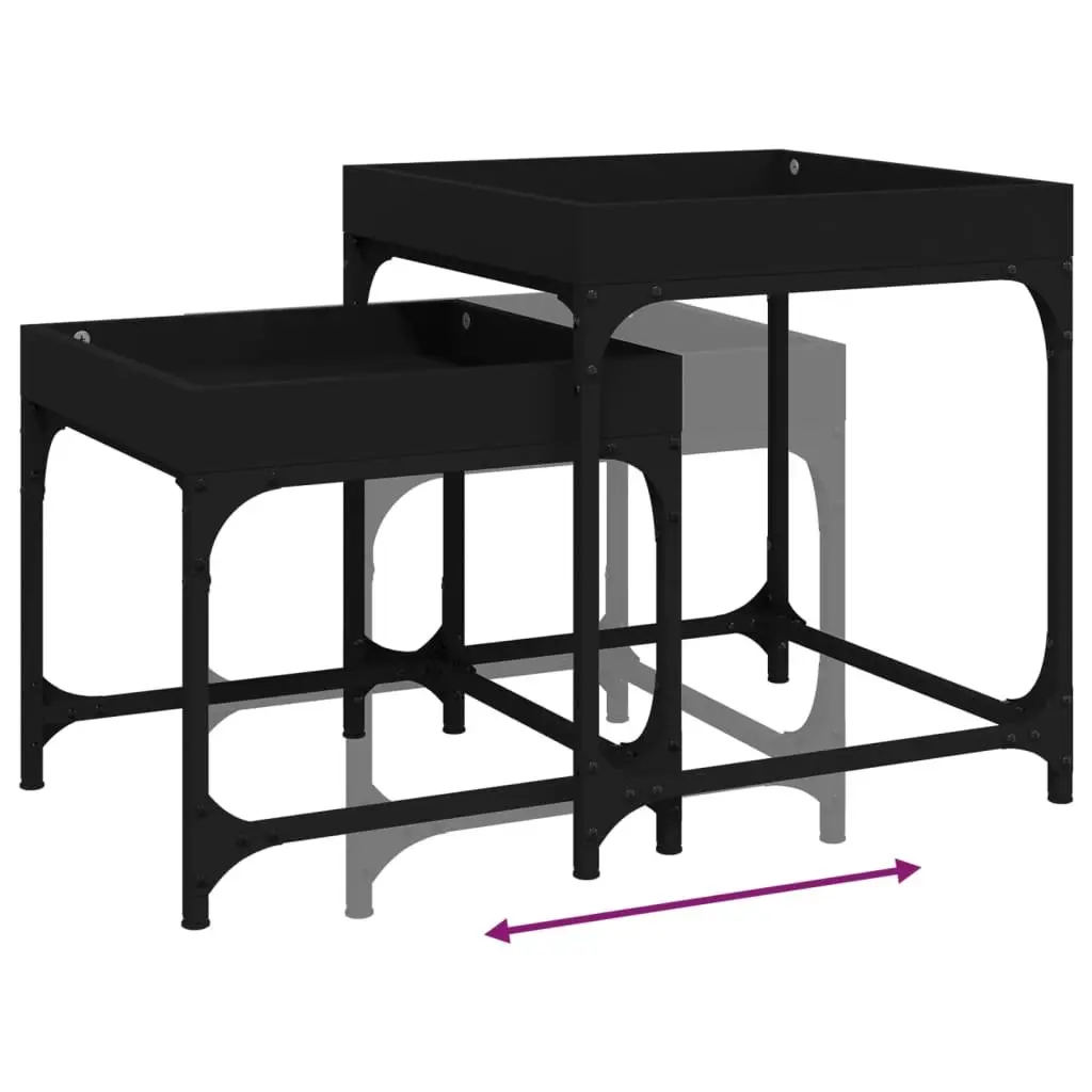 Side Tables 2 pcs Black Engineered Wood Steel Frame Coffee Accent Table Set
