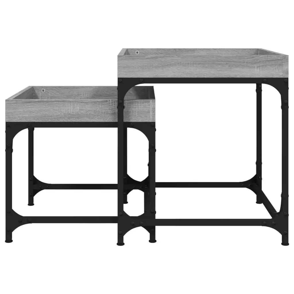 Side Tables Set of 2 Grey Engineered Wood Industrial Living Room Accent