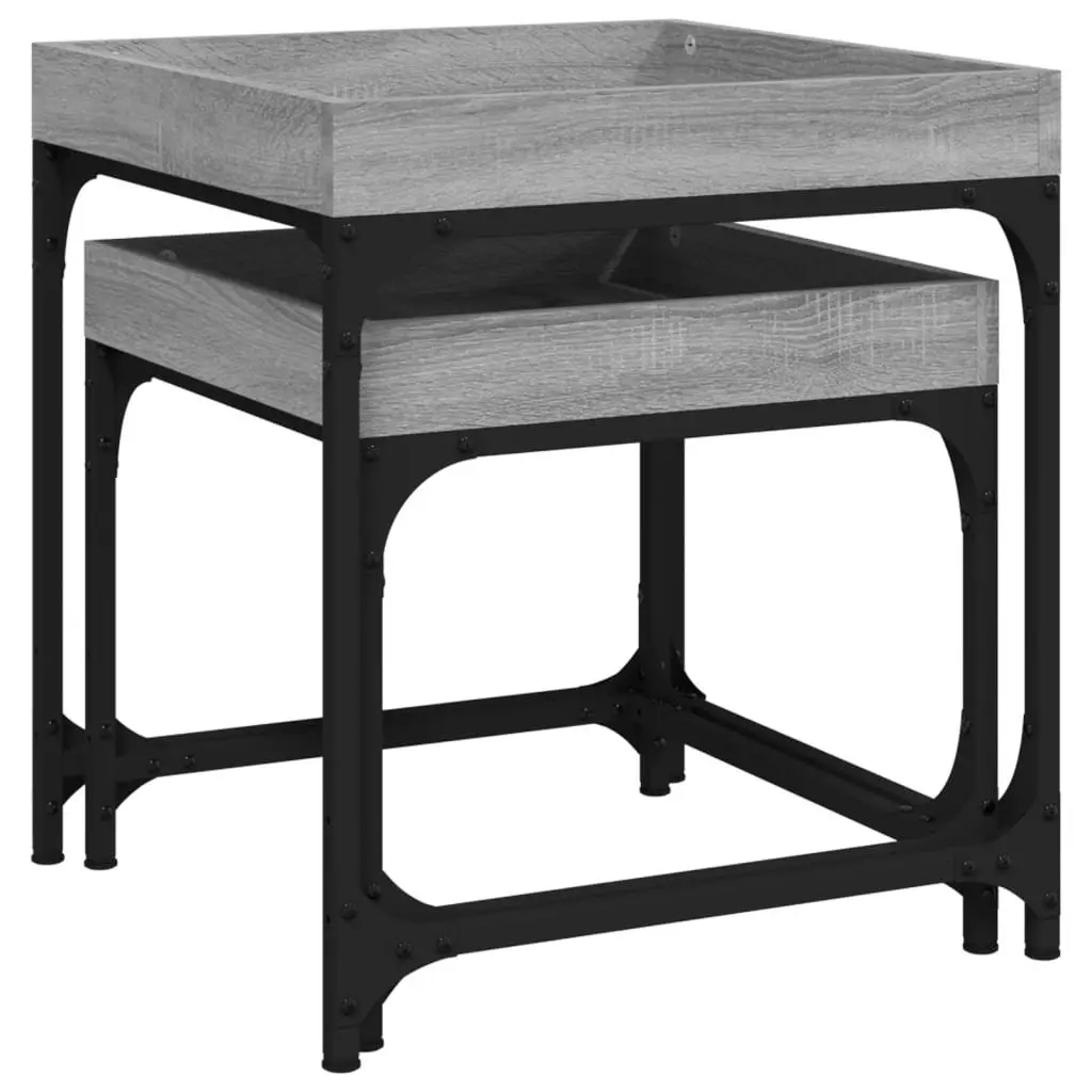 Side Tables Set of 2 Grey Engineered Wood Industrial Living Room Accent