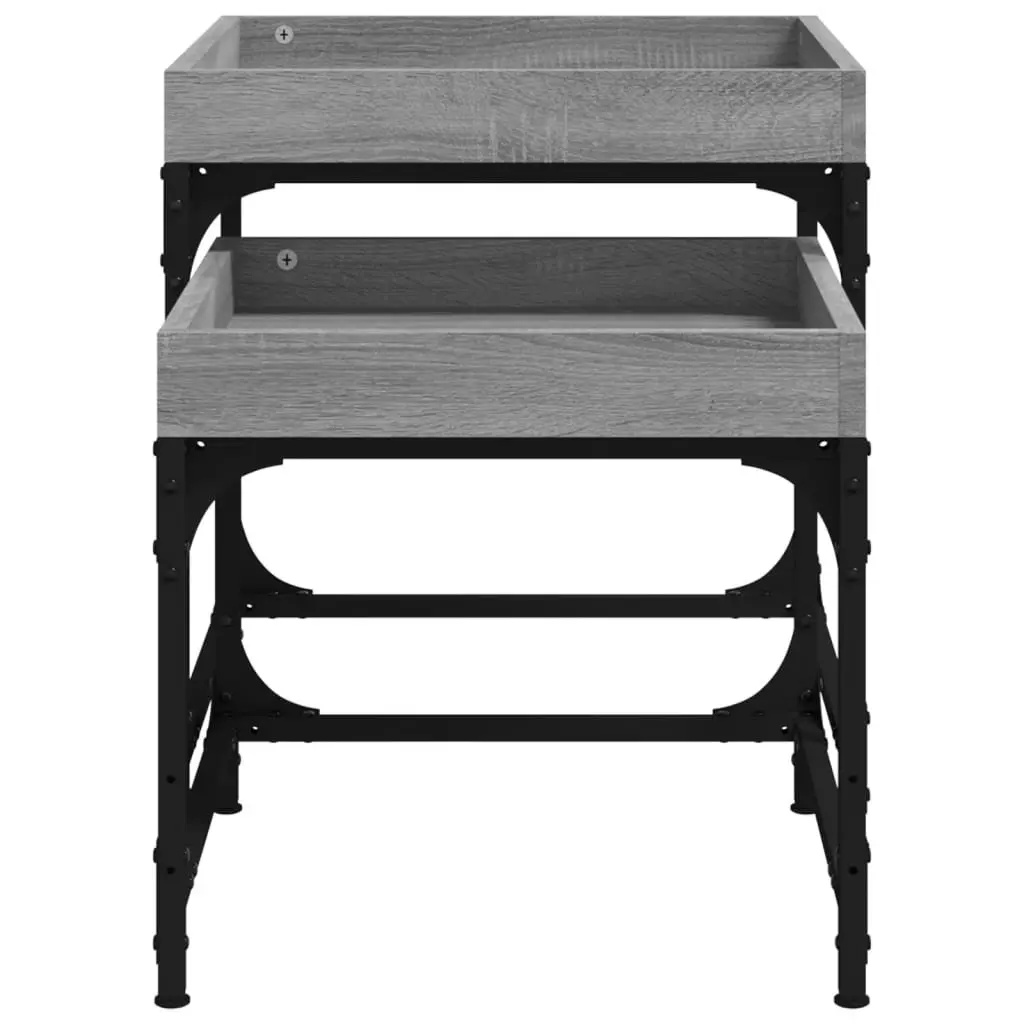Side Tables Set of 2 Grey Engineered Wood Industrial Living Room Accent
