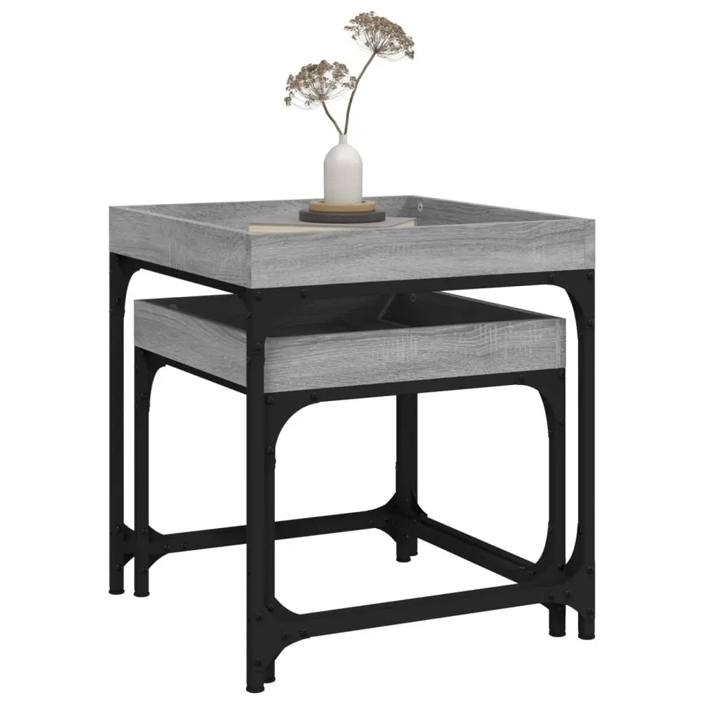 Side Tables Set of 2 Grey Engineered Wood Industrial Living Room Accent