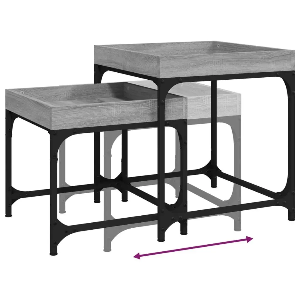 Side Tables Set of 2 Grey Engineered Wood Industrial Living Room Accent