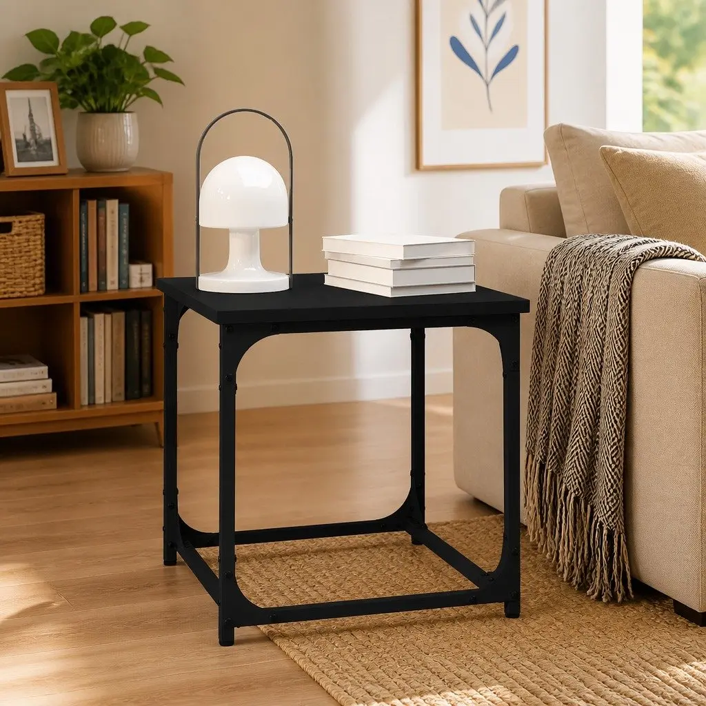 Side Table Adjustable Legs Steel Frame Black 40x40x40cm