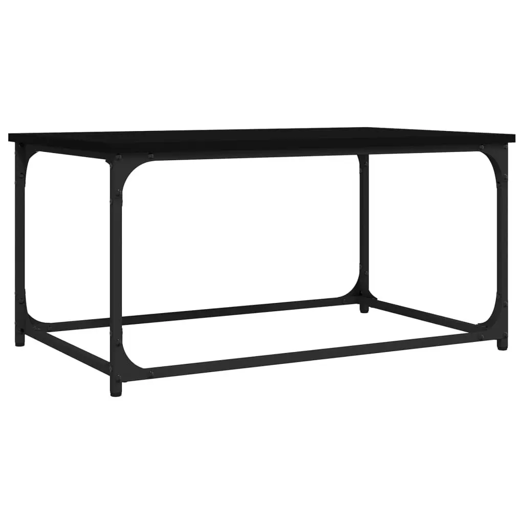 Coffee Table Black Engineered Wood Iron Frame 80L x 50W x 40H cm