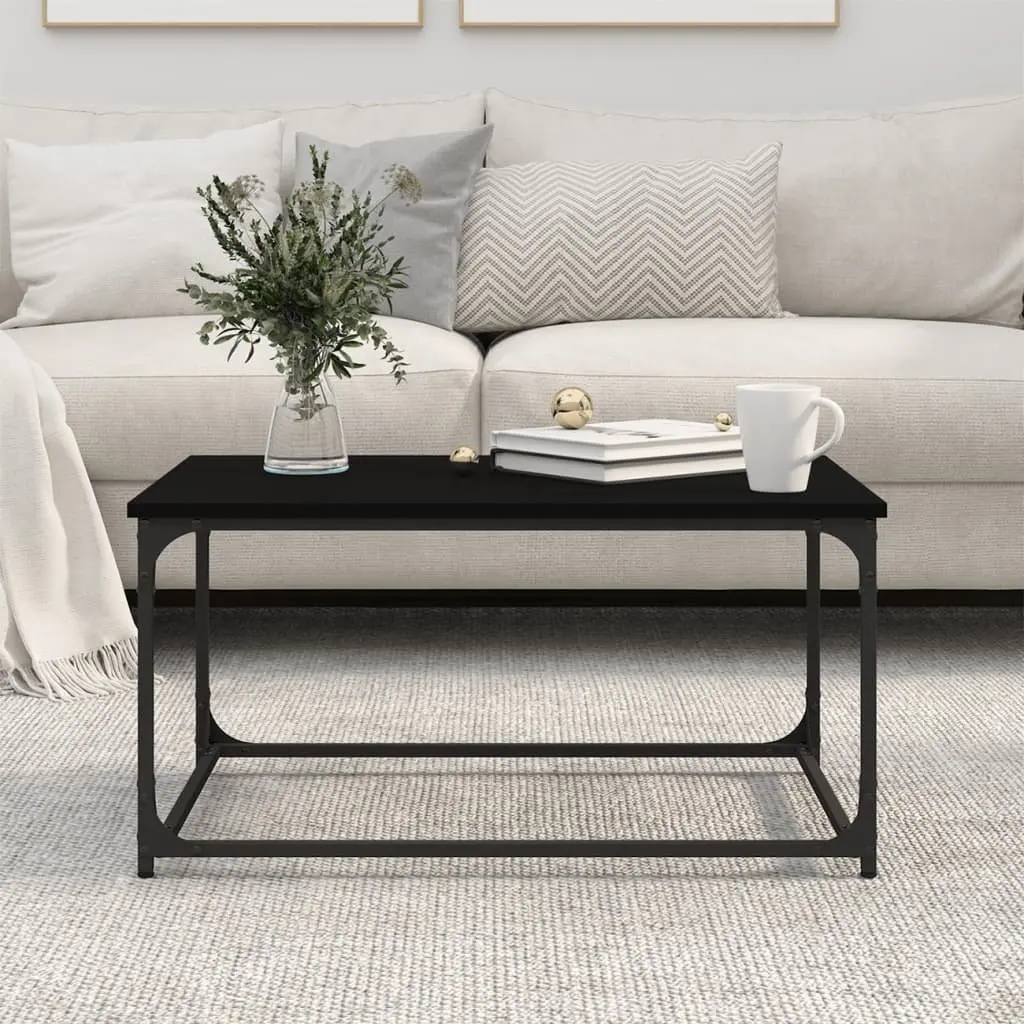 Coffee Table Black Engineered Wood Iron Frame 80L x 50W x 40H cm