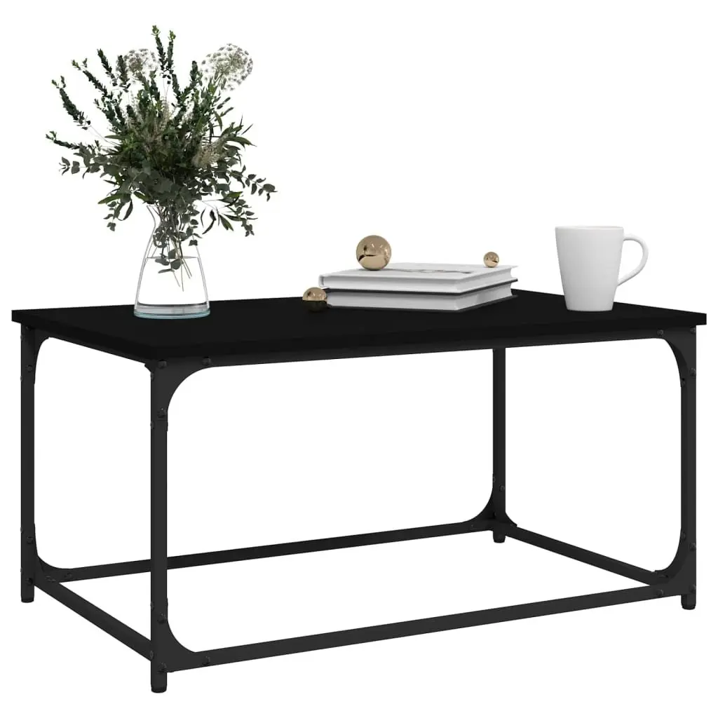 Coffee Table Black Engineered Wood Iron Frame 80L x 50W x 40H cm