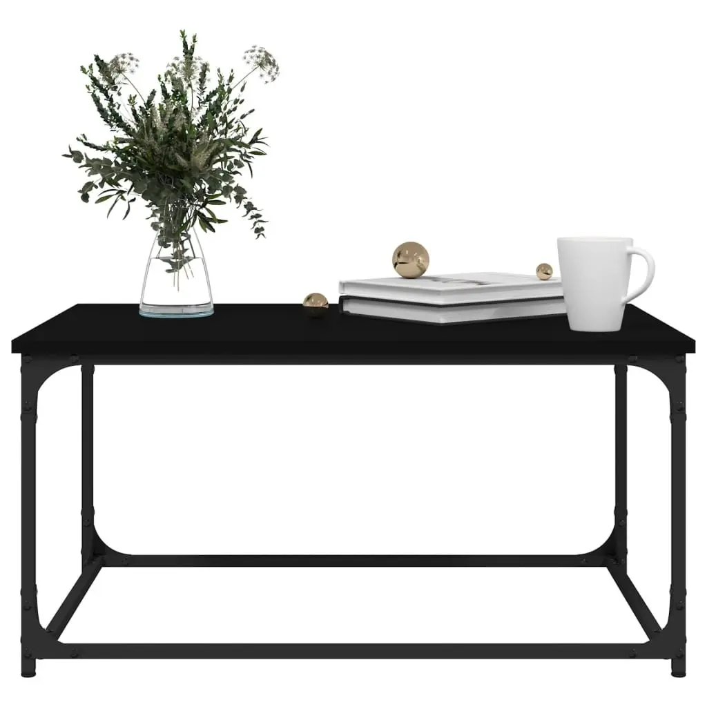 Coffee Table Black Engineered Wood Iron Frame 80L x 50W x 40H cm