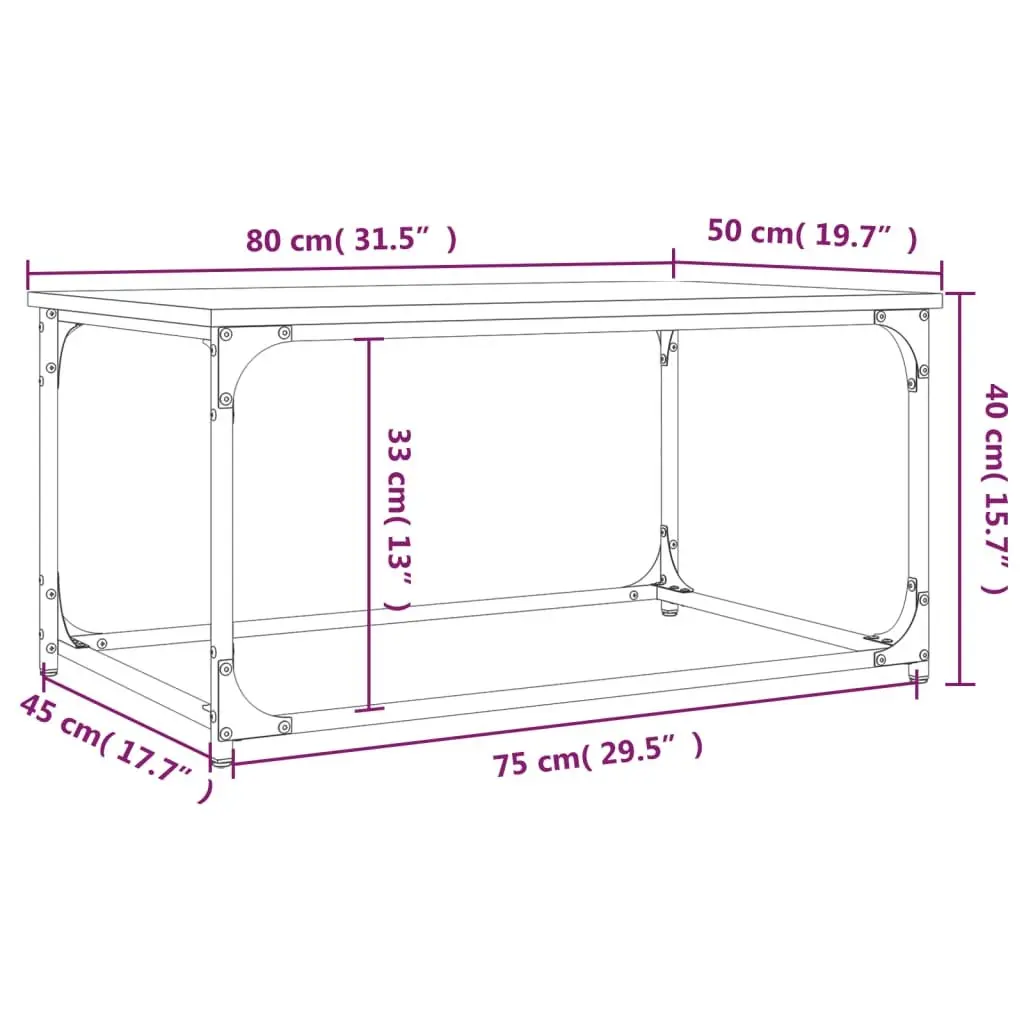 Coffee Table Black Engineered Wood Iron Frame 80L x 50W x 40H cm