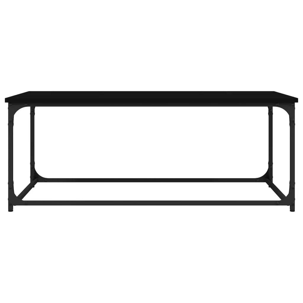 Black Coffee Table Engineered Wood Top Iron Frame Compact Size 102cm x 50cm x 40cm