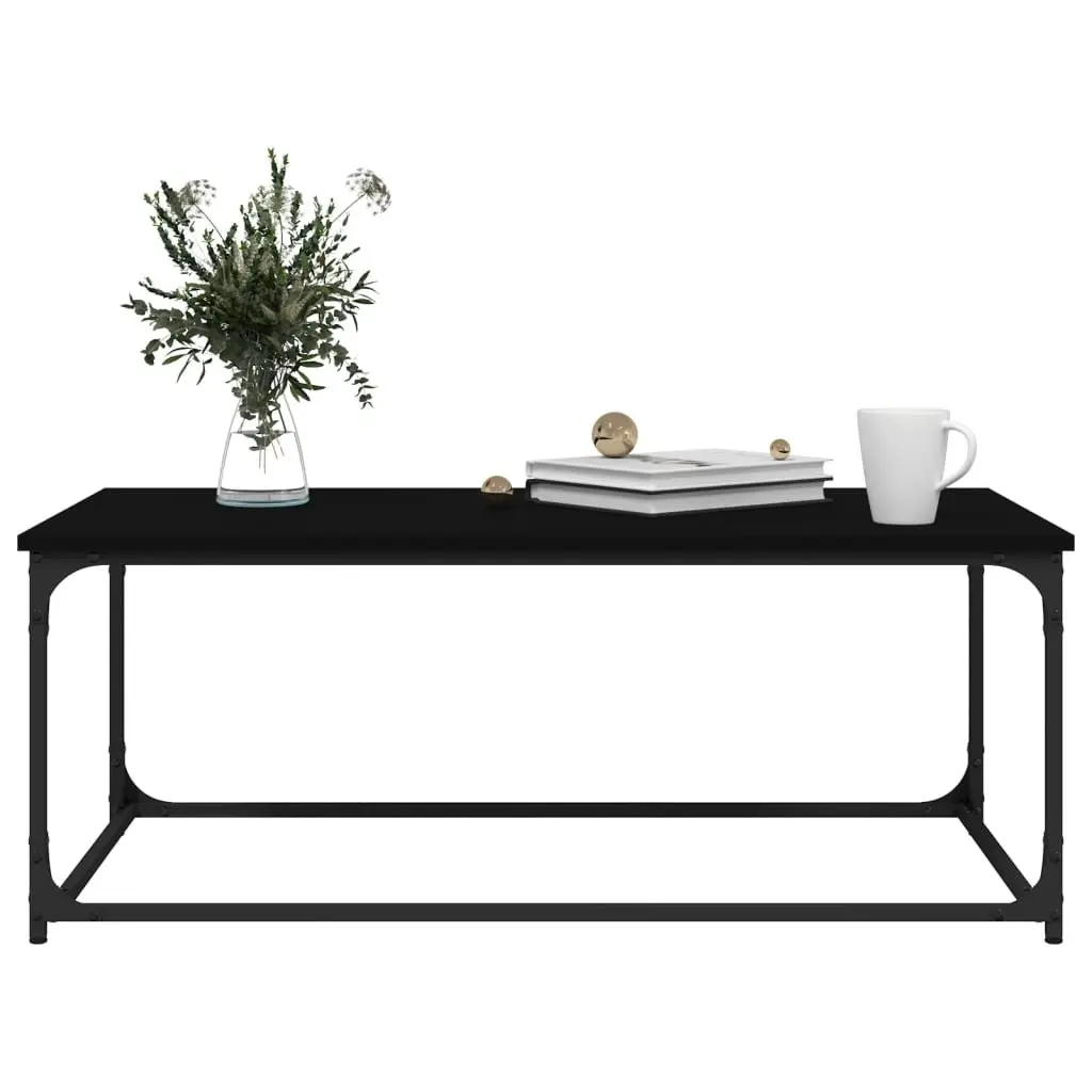Black Coffee Table Engineered Wood Top Iron Frame Compact Size 102cm x 50cm x 40cm