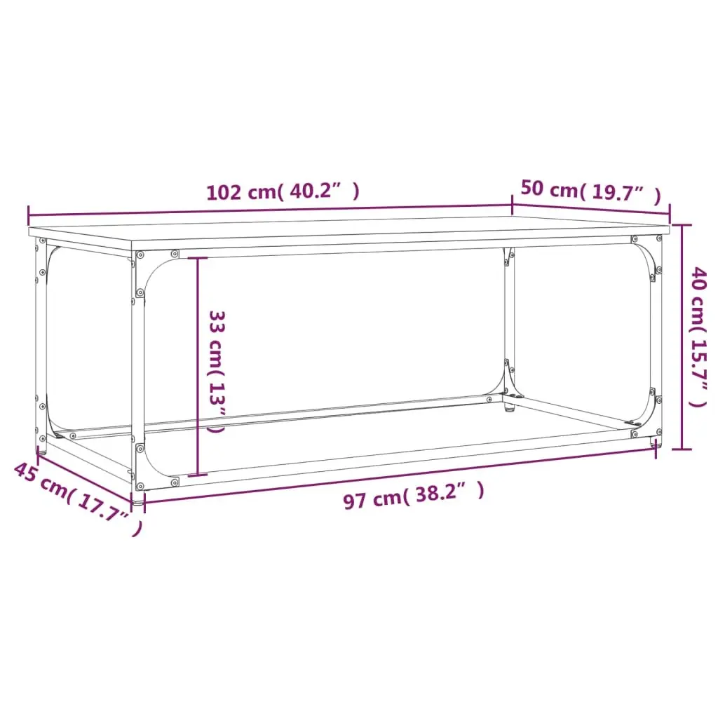 Black Coffee Table Engineered Wood Top Iron Frame Compact Size 102cm x 50cm x 40cm