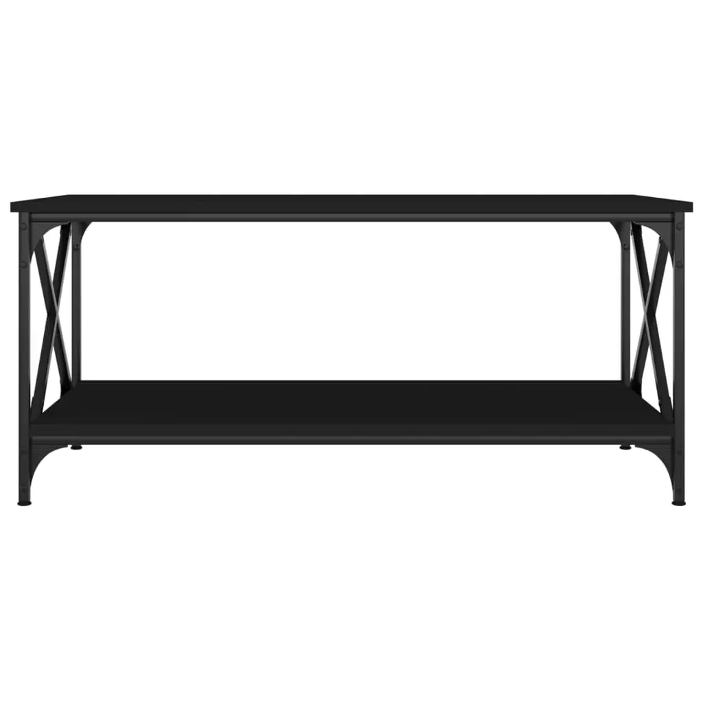 Coffee Table Black Engineered Wood Iron Frame 100L x 50W x 45H cm