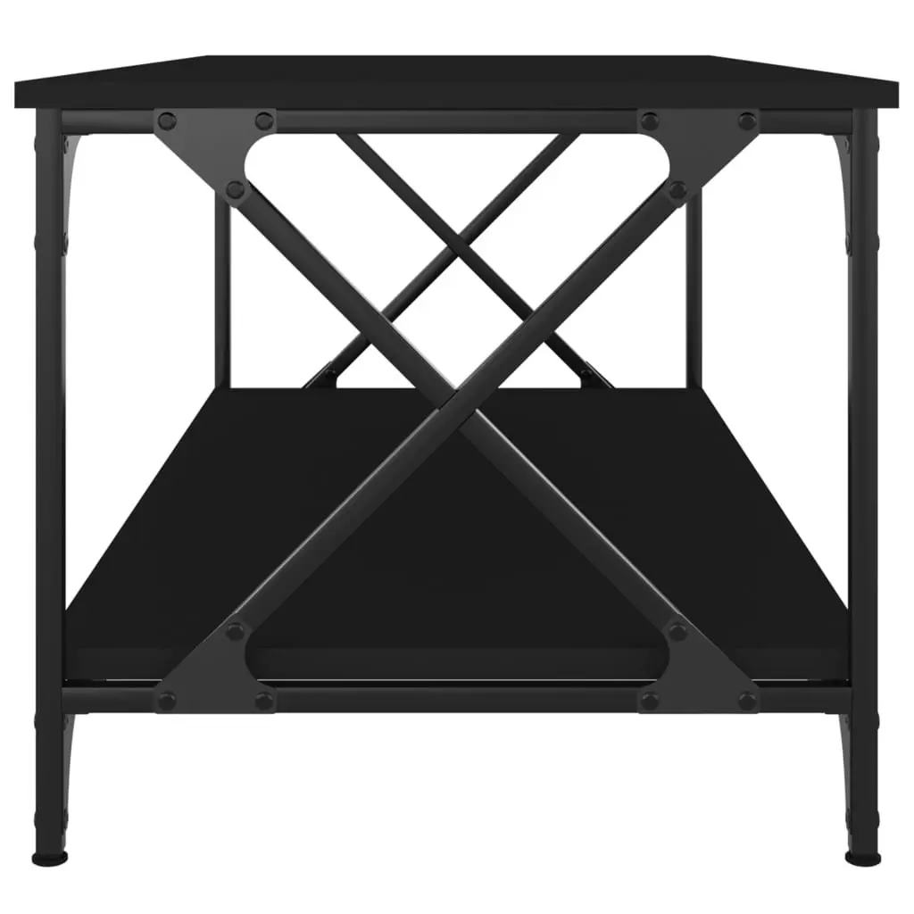Coffee Table Black Engineered Wood Iron Frame 100L x 50W x 45H cm