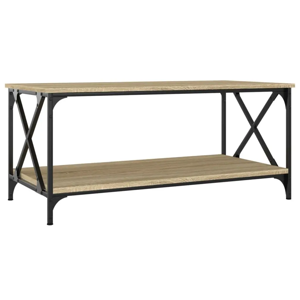 Coffee Table Open Shelf Brown Engineered Wood Iron Frame 100 x 50 x 45 cm