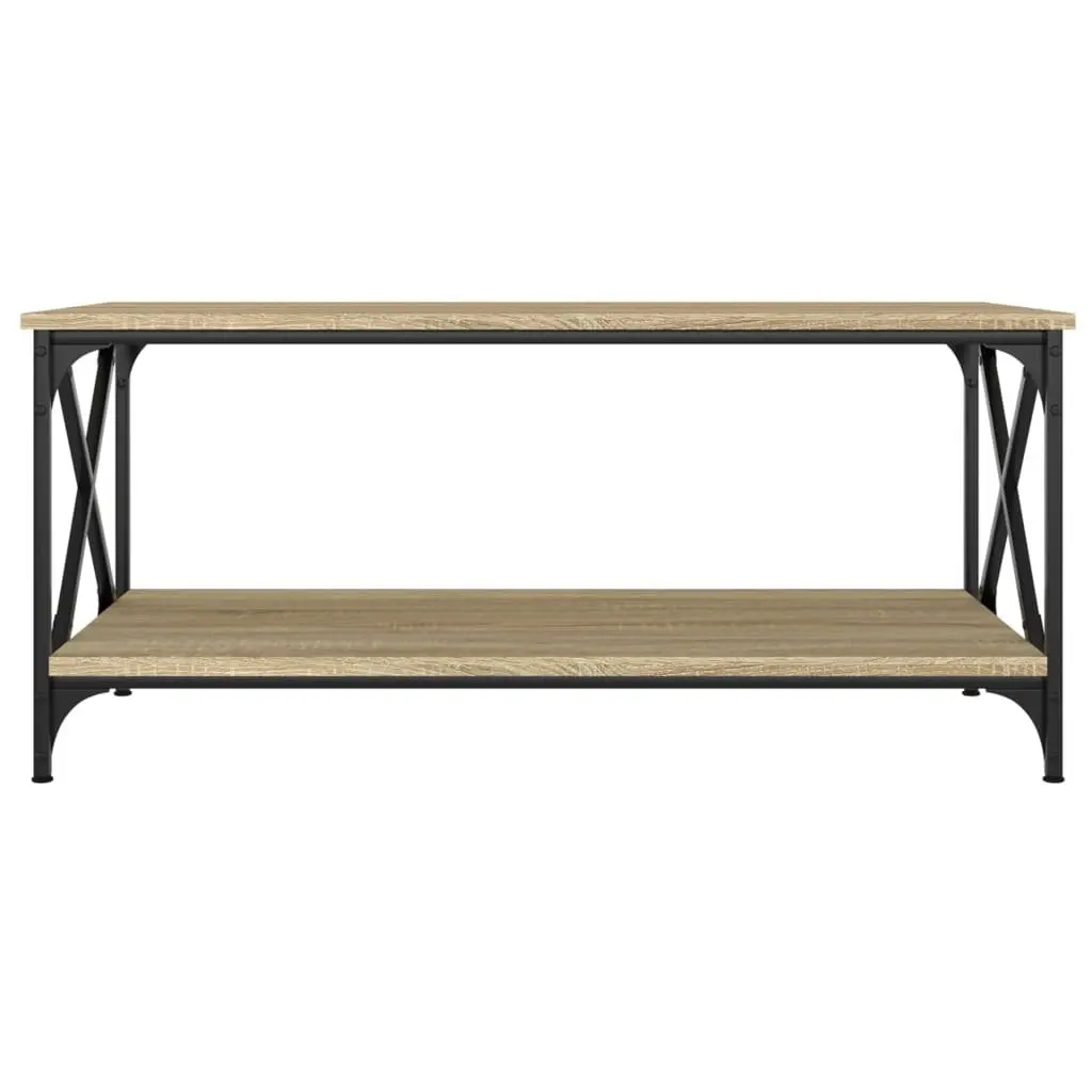 Coffee Table Open Shelf Brown Engineered Wood Iron Frame 100 x 50 x 45 cm