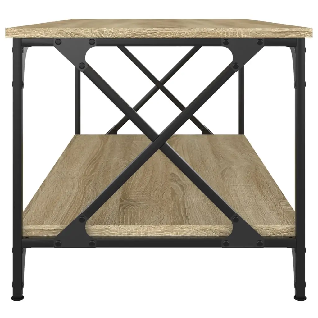 Coffee Table Open Shelf Brown Engineered Wood Iron Frame 100 x 50 x 45 cm