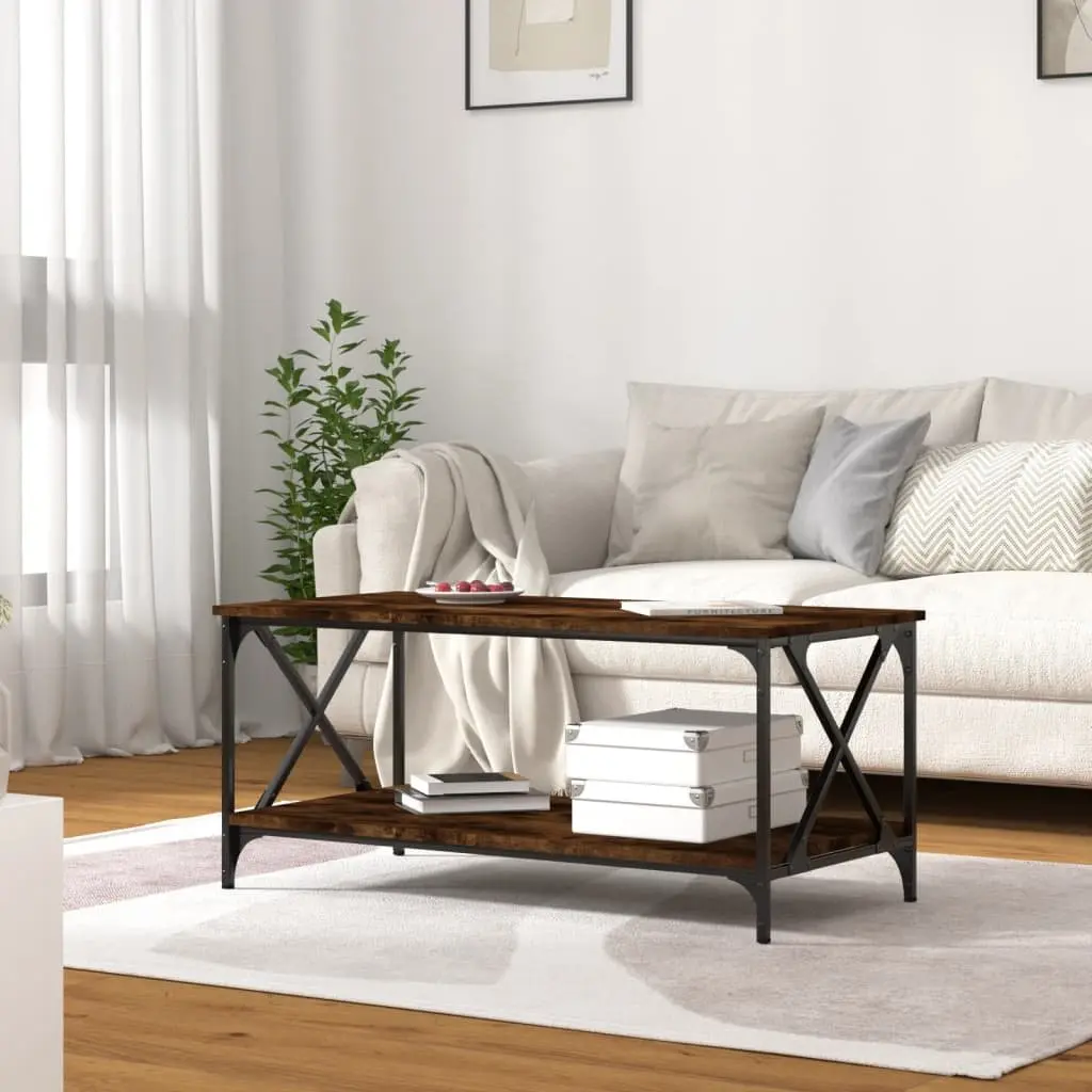 Coffee Table with Storage Shelf Brown Accent Living Room Furniture 100x50x45cm