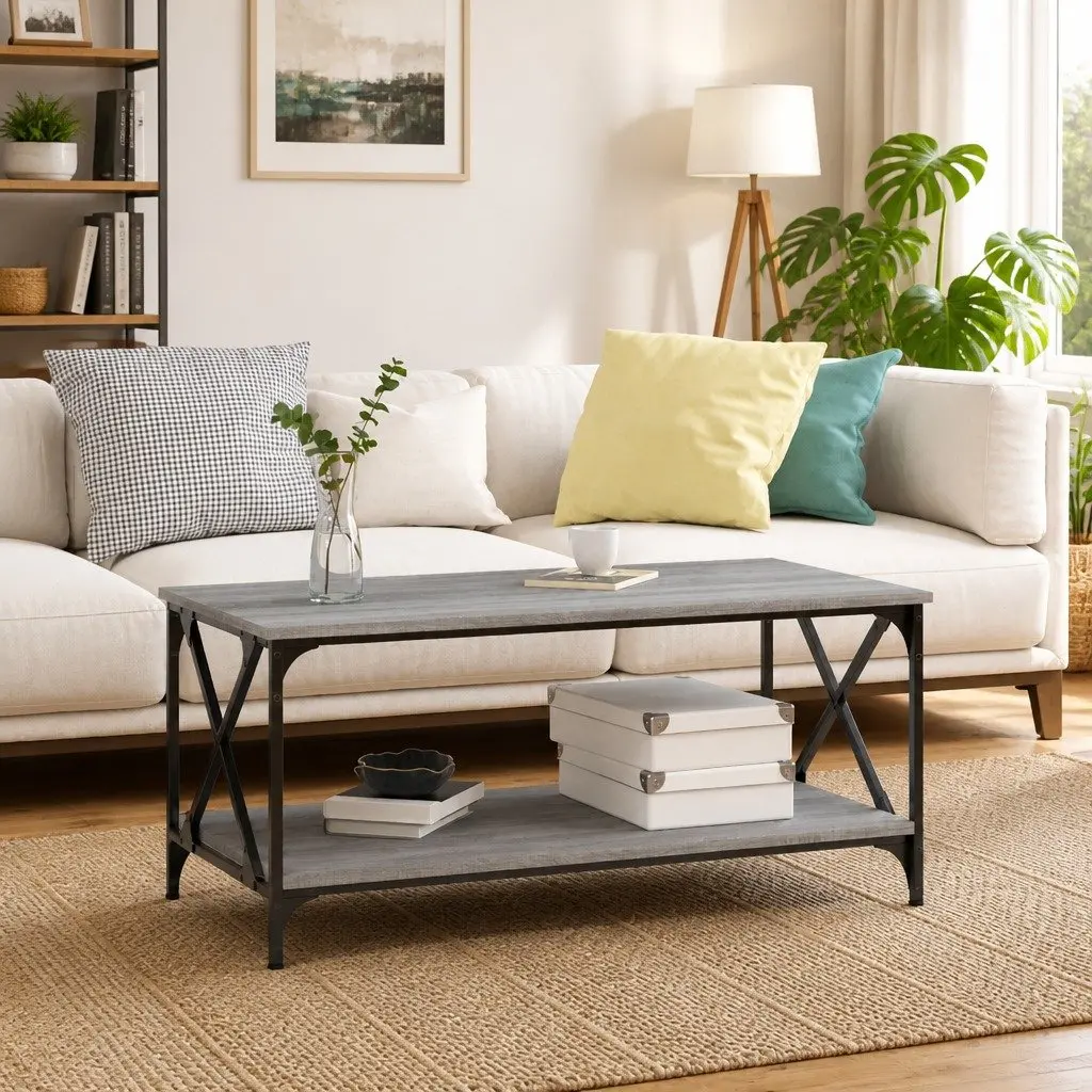 Grey Coffee Table with Open Shelf
