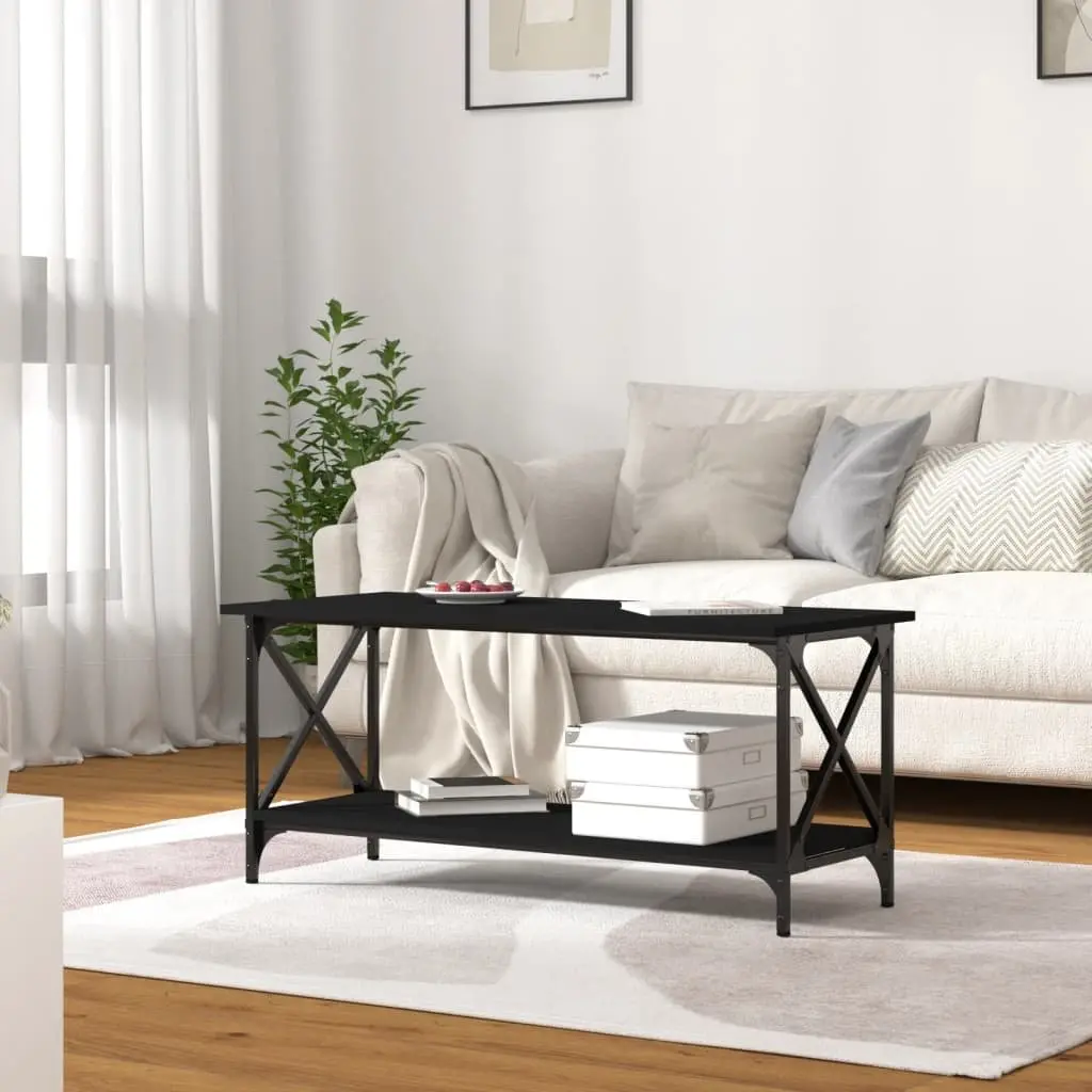 Coffee Table Black Engineered Wood Iron Frame Living Room Accent Furniture