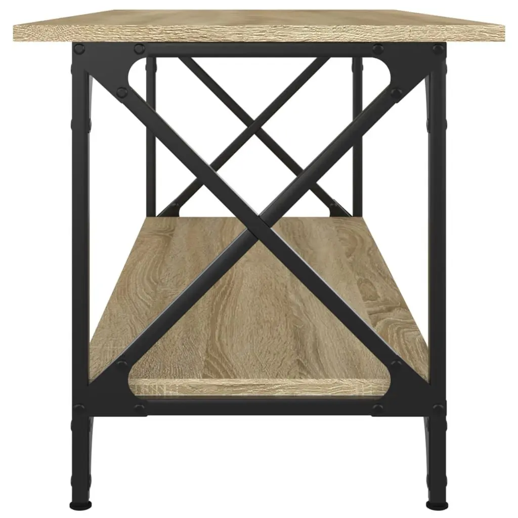 Coffee Table Open Shelf Brown Engineered Wood Iron Frame 100 x 45 x 45 cm