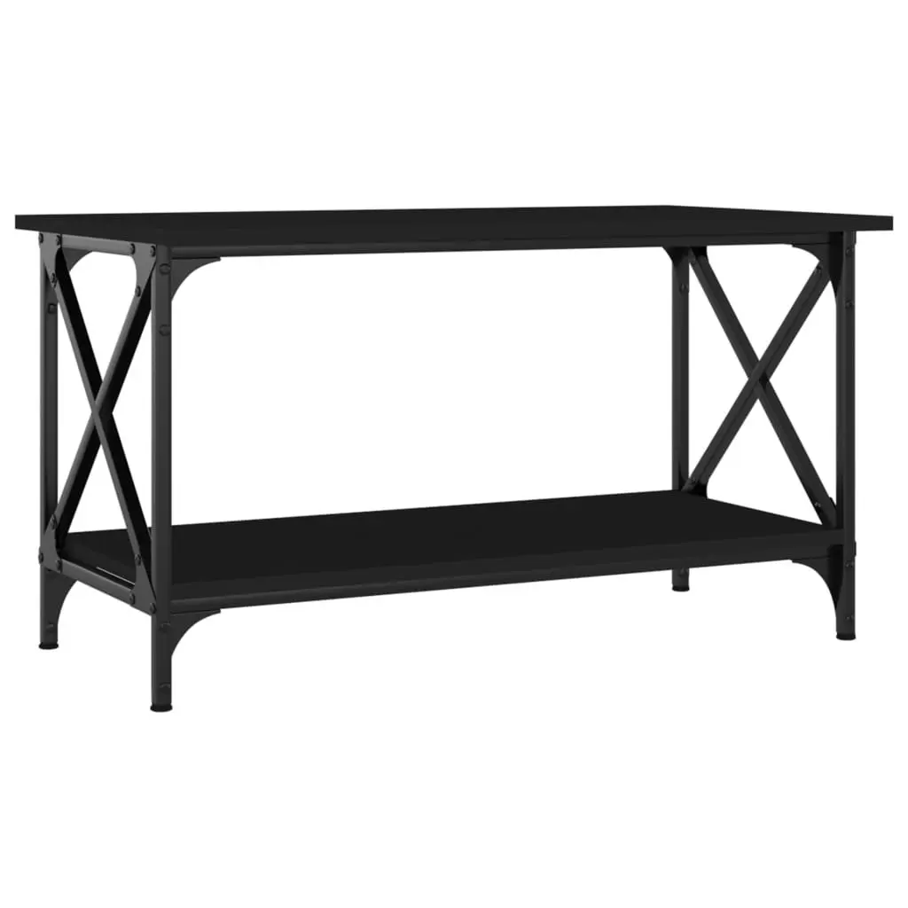 Black Coffee Table Engineered Wood Iron Frame Open Shelf 80x45x45cm