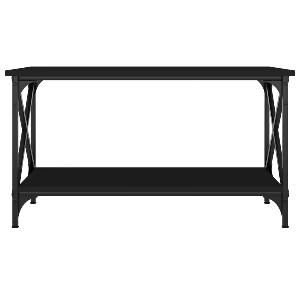 Black Coffee Table Engineered Wood Iron Frame Open Shelf 80x45x45cm