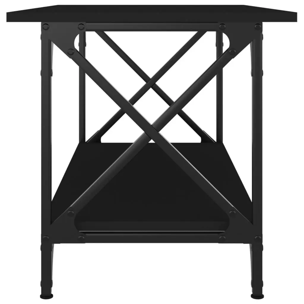 Black Coffee Table Engineered Wood Iron Frame Open Shelf 80x45x45cm