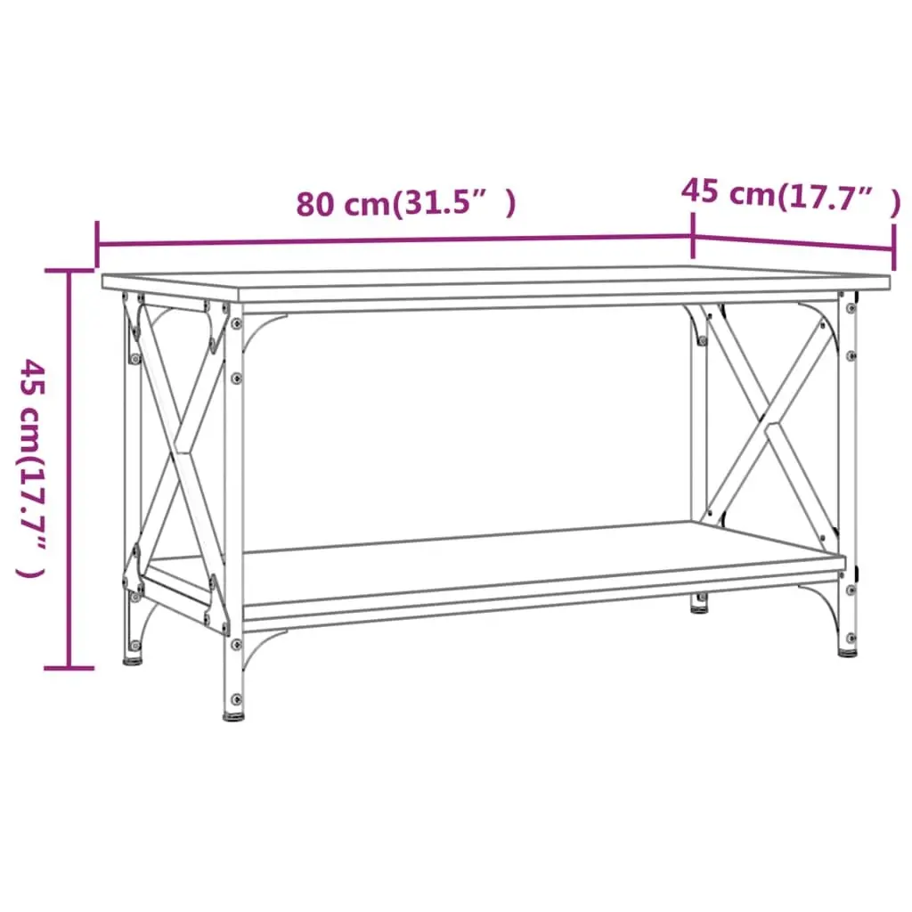 Black Coffee Table Engineered Wood Iron Frame Open Shelf 80x45x45cm