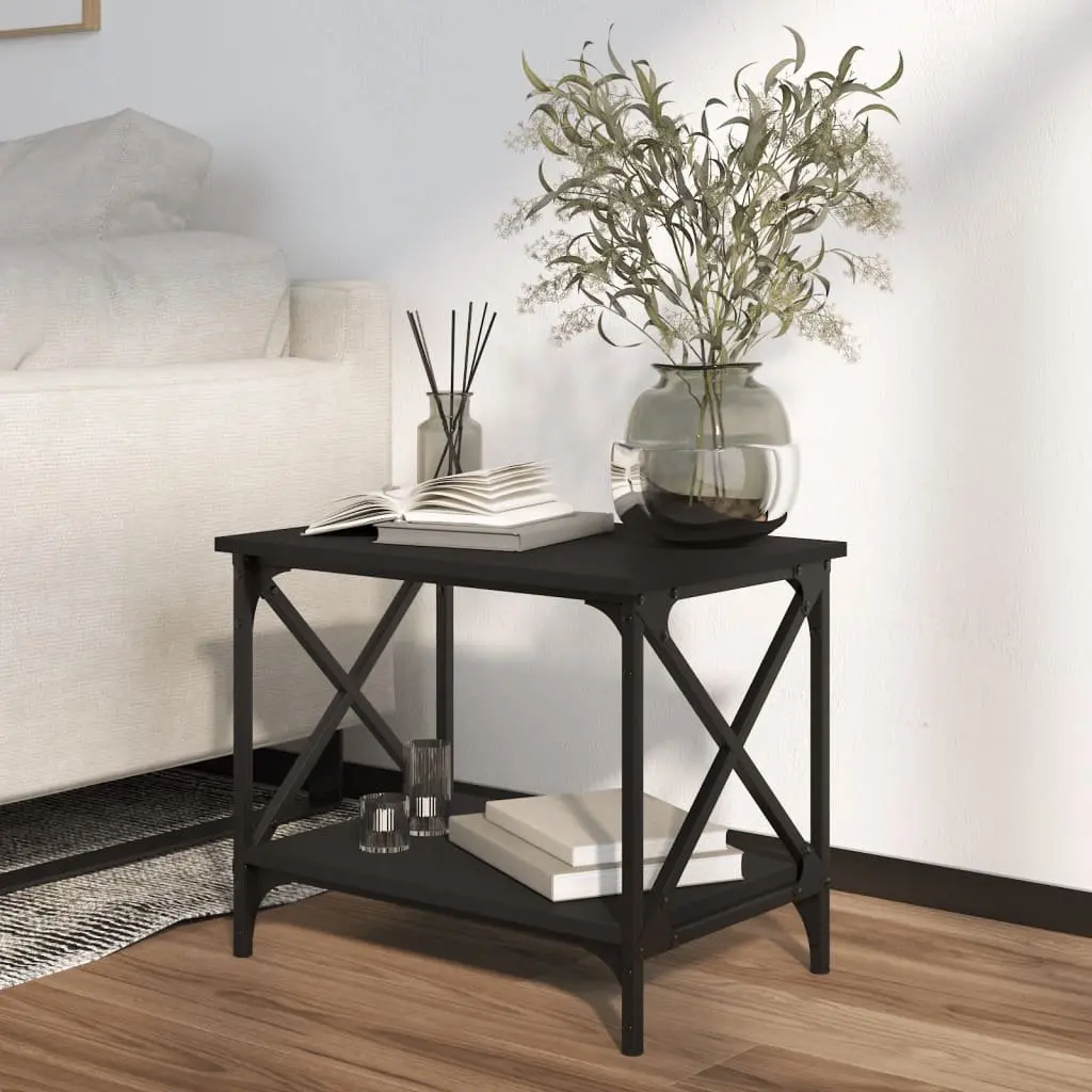 Side Table Black Open Shelf Storage Accent Furniture 55 x 38 x 45 cm