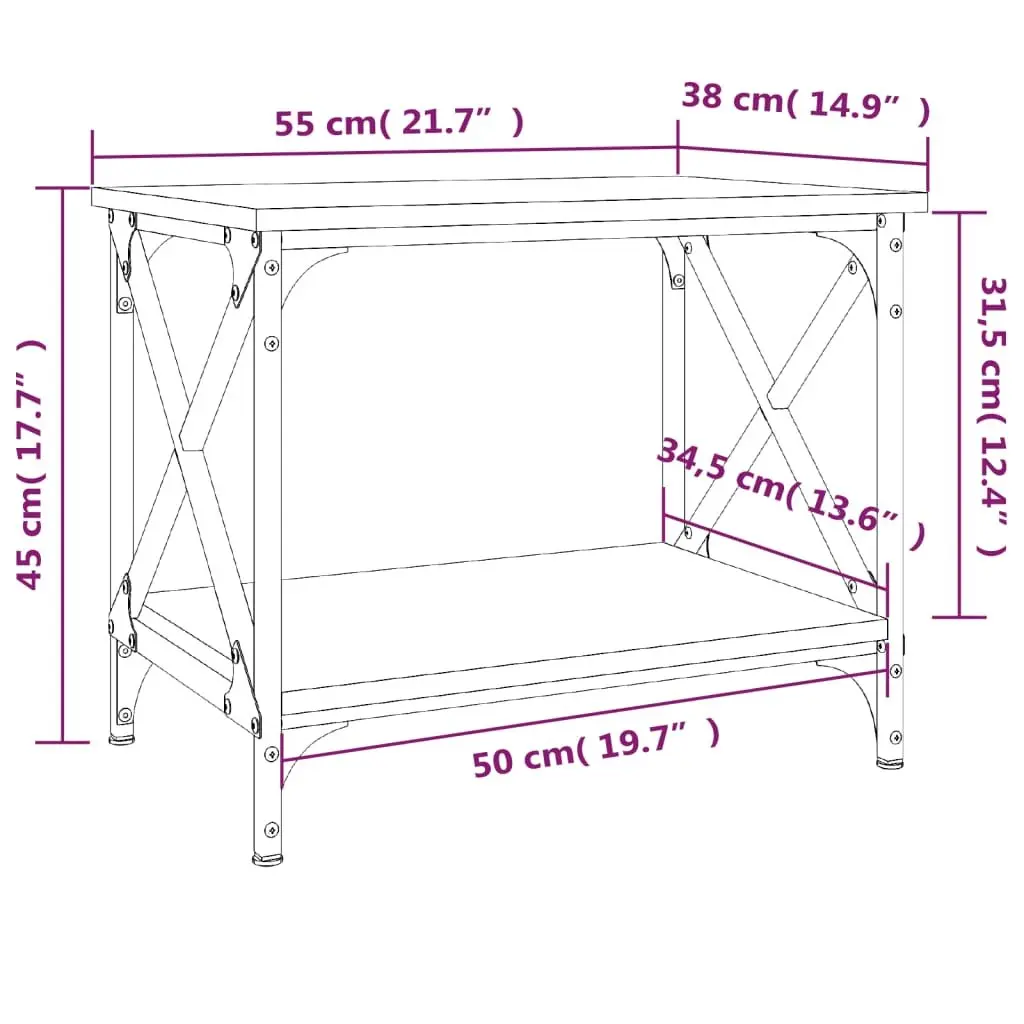 Side Table Black Open Shelf Storage Accent Furniture 55 x 38 x 45 cm