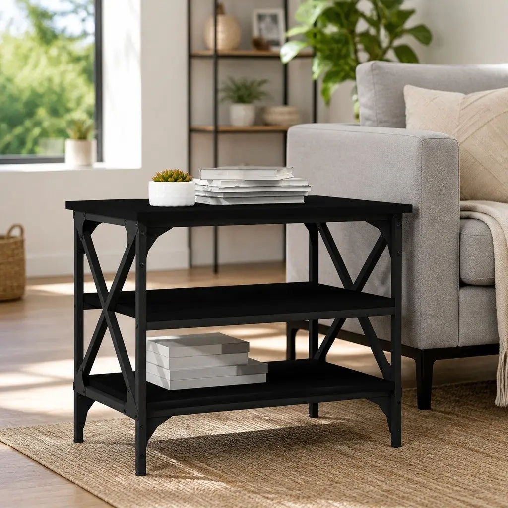 Side Table Black Industrial Style 55x38x45cm