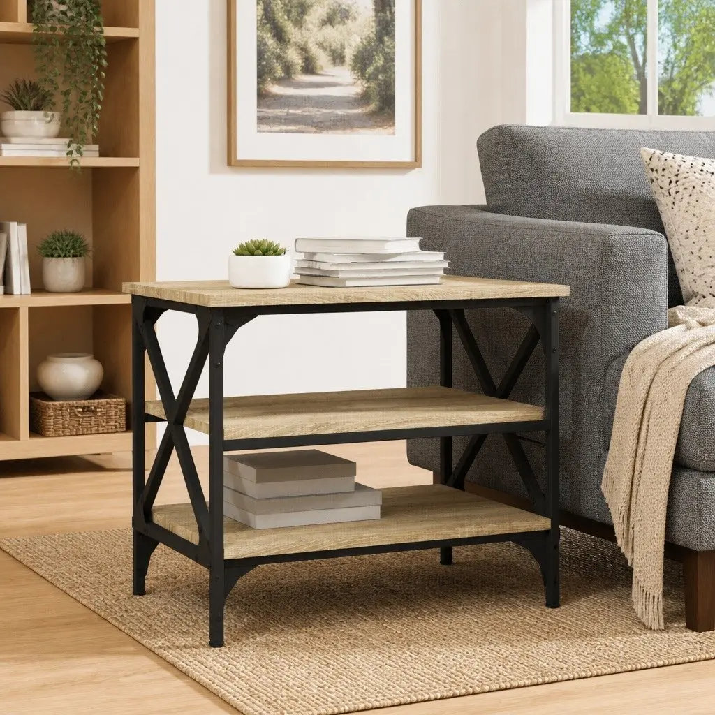 Side Table Industrial Style Brown Engineered Wood 55 x 38 x 45 cm