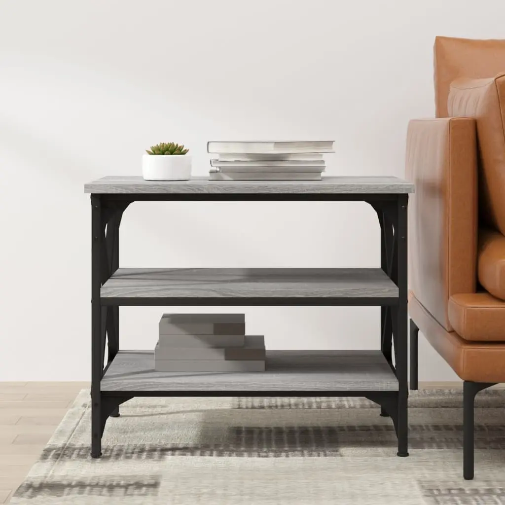 Grey Engineered Wood Side Table with Storage Industrial Frame Accent Coffee