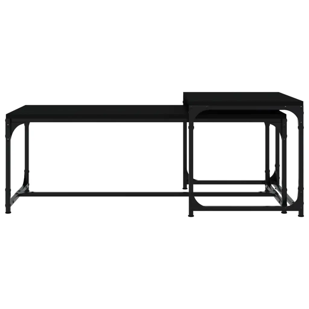 Coffee Tables 2 pcs Black Industrial Storage Steel Frame Adjustable Legs