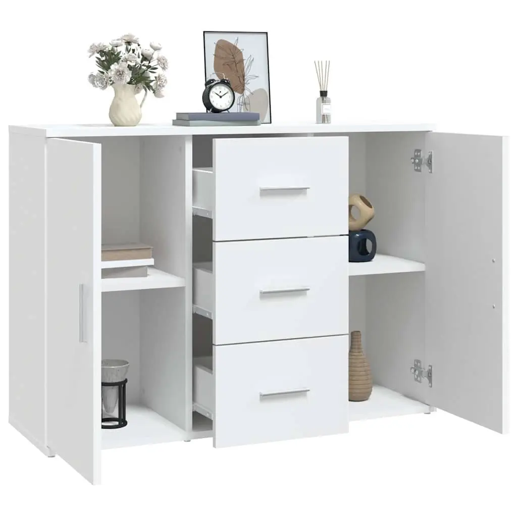 White Sideboard Storage Cabinet 91x29.5x65cm Engineered Wood Buffet 2 Doors 3