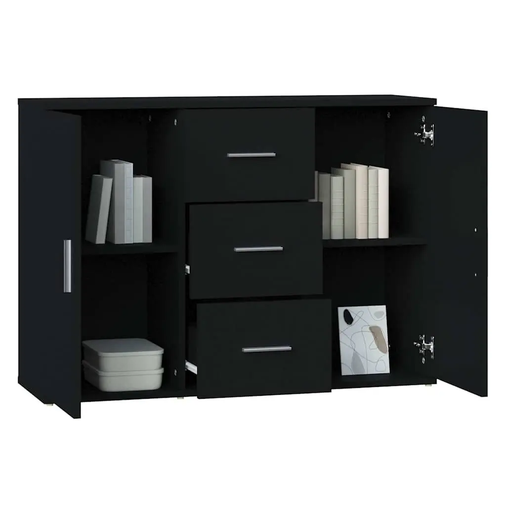 Black Sideboard Cabinet with 2 Doors 3 Drawers Storage Buffet Engineered Wood