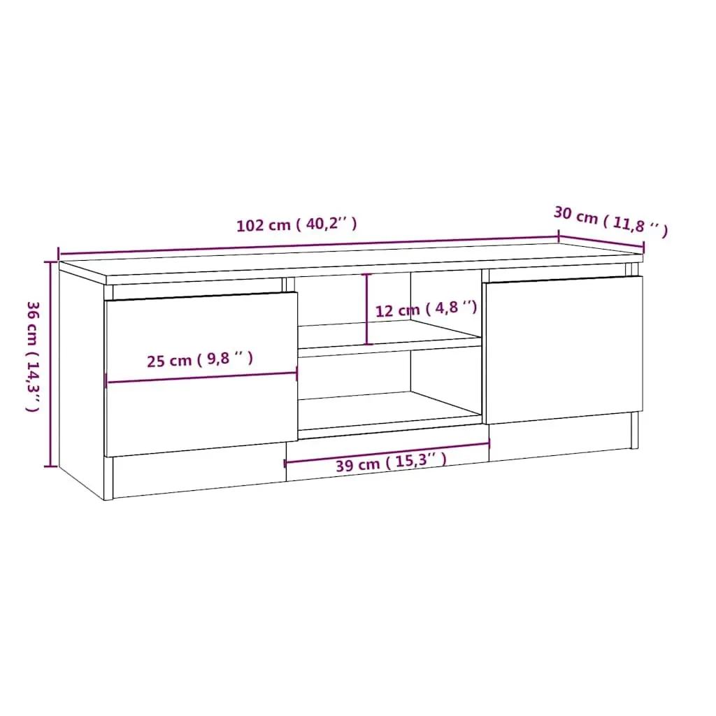 TV Cabinet Brown Engineered Wood Storage Unit 102 x 30 x 36 cm