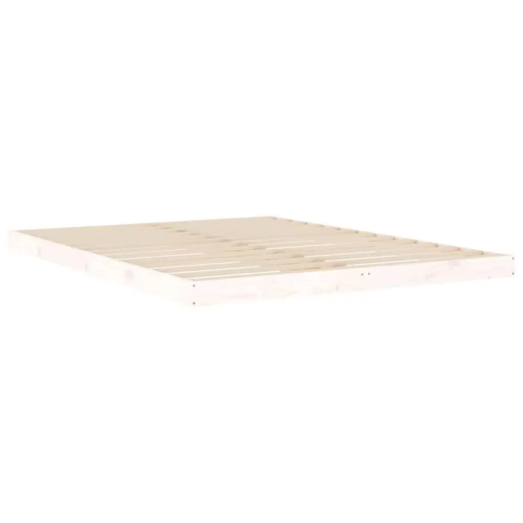 Bed Frame White 150x200 cm Solid Wood Pine Wooden Slatted Base Modern Bedroom