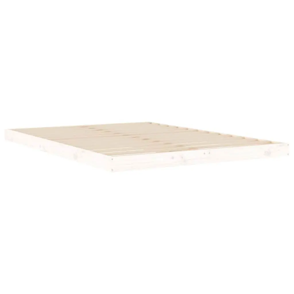 Bed Frame Solid Pine Wood Slatted Base White 135x190 cm Modern Bedroom Furniture