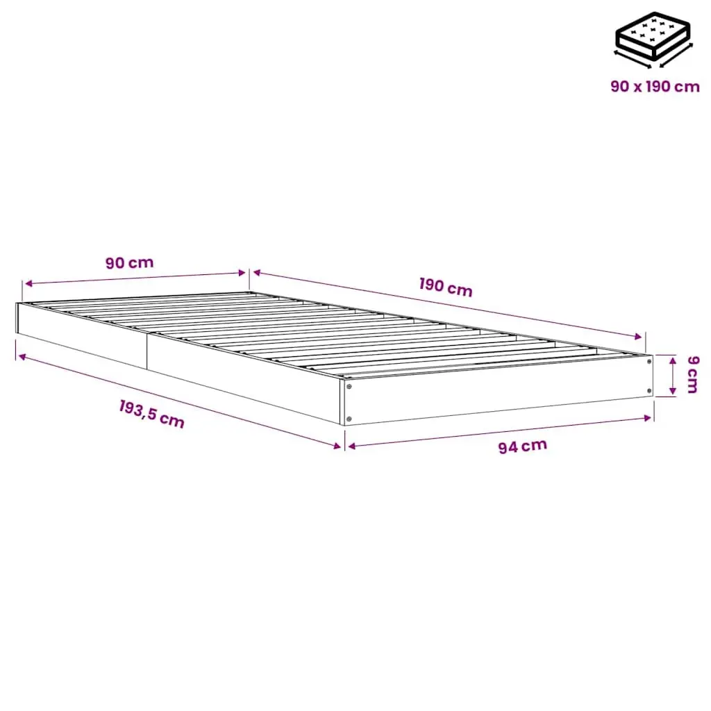 Solid Wood Pine Bed Frame 90x190 cm