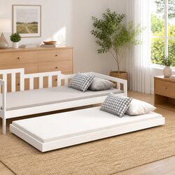 White Solid Pine Wood Bed Frame 90x190 cm Slatted Base with Wheels Bedroom