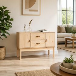 Solid Pine Wood Sideboard 110x40x78cm Brown Storage Cabinet Cupboard Furniture