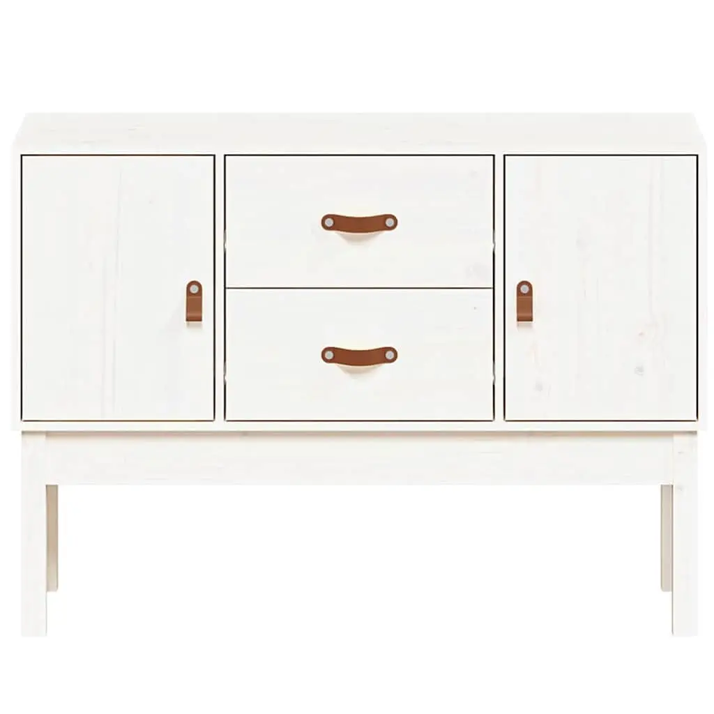 White Sideboard Storage Cabinet Solid Pine Wood 2 Drawers 2 Compartments