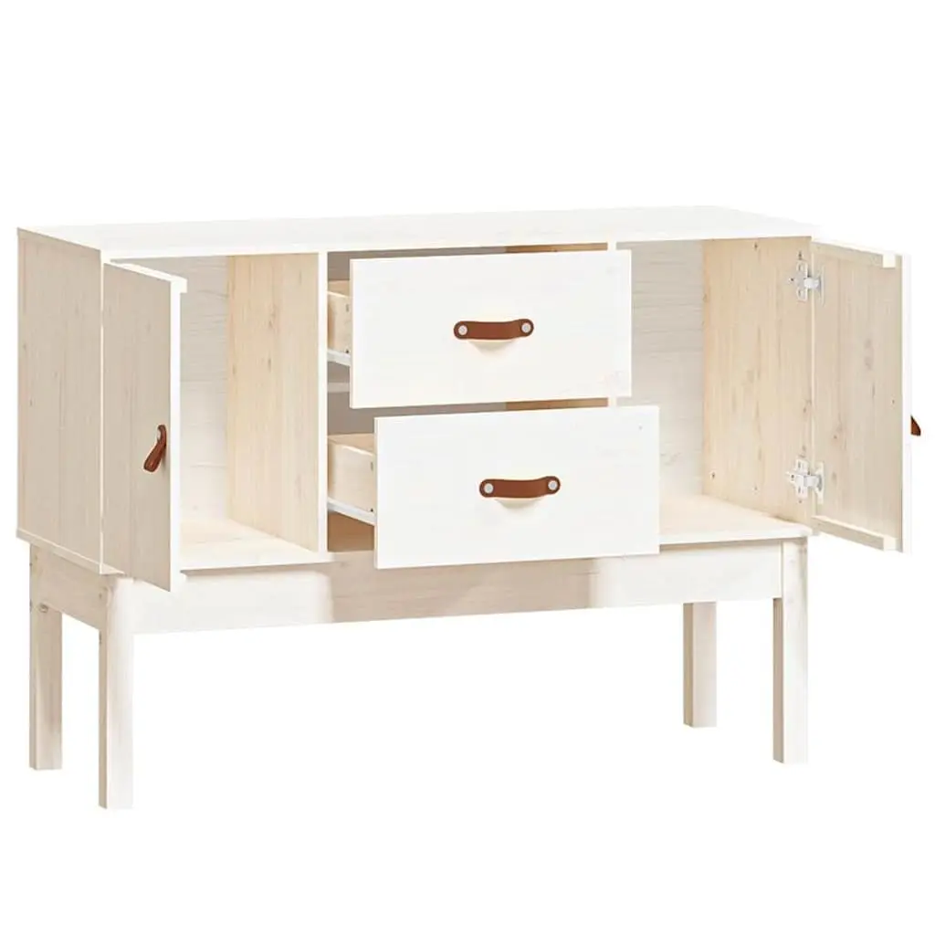 White Sideboard Storage Cabinet Solid Pine Wood 2 Drawers 2 Compartments