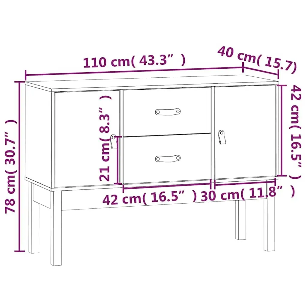 White Sideboard Storage Cabinet Solid Pine Wood 2 Drawers 2 Compartments