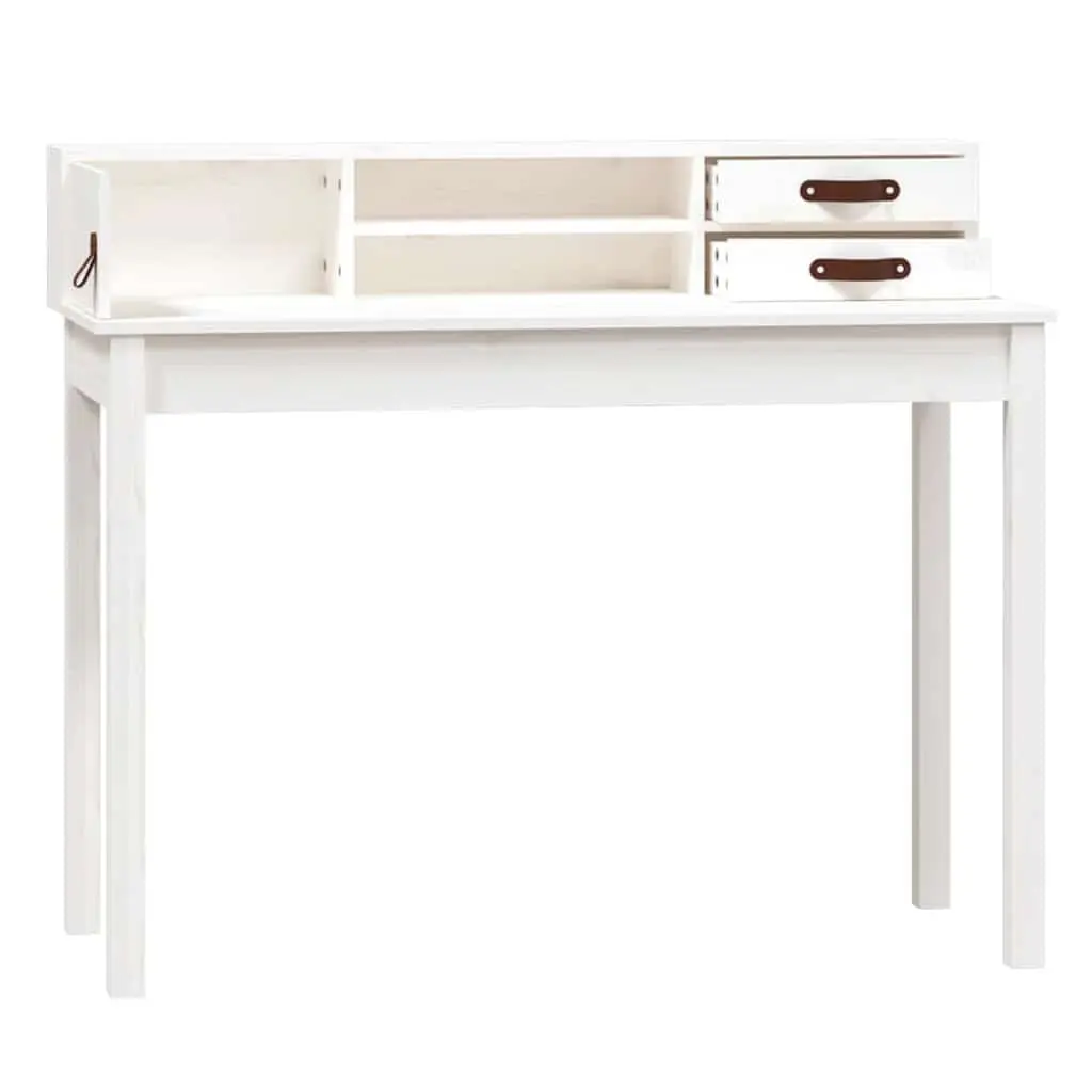 Solid Pine Wood Office Desk Compact Storage White 110 x 50 x 93 cm