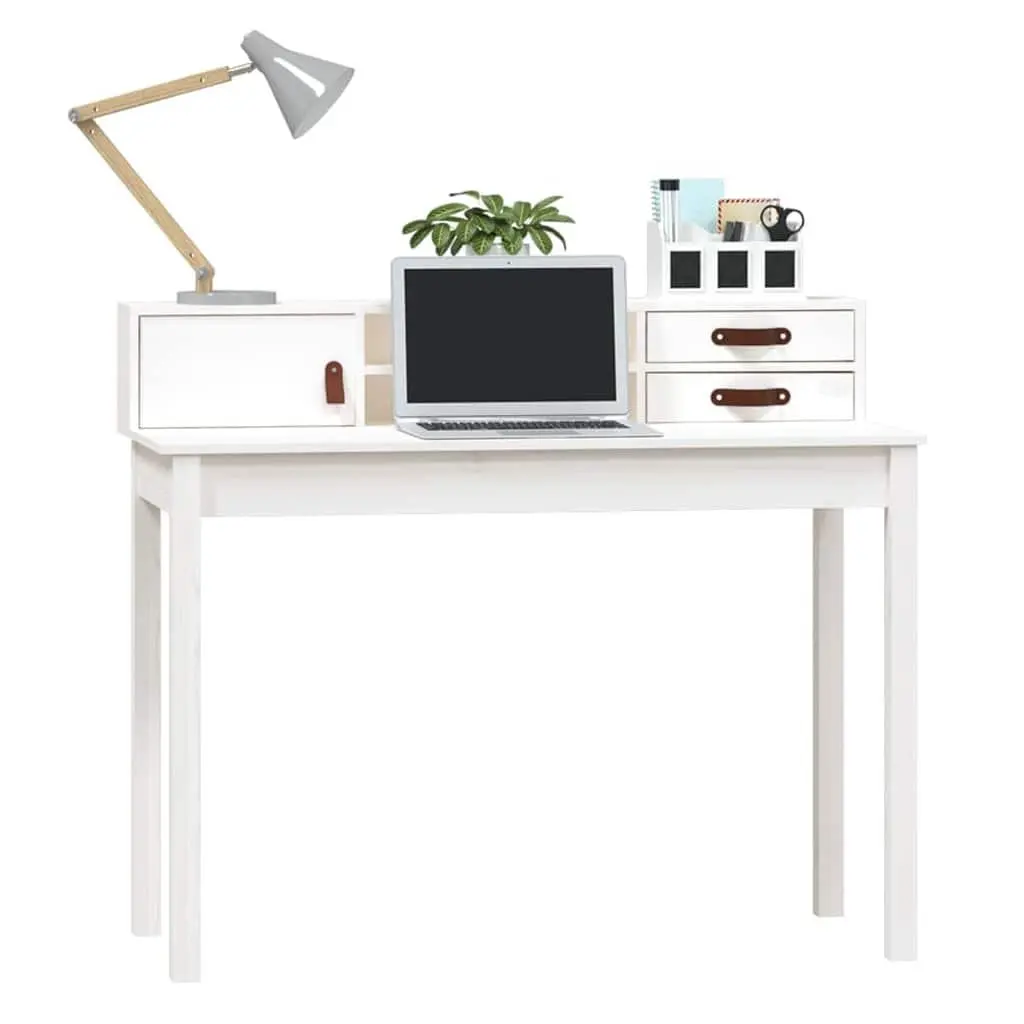 Solid Pine Wood Office Desk Compact Storage White 110 x 50 x 93 cm
