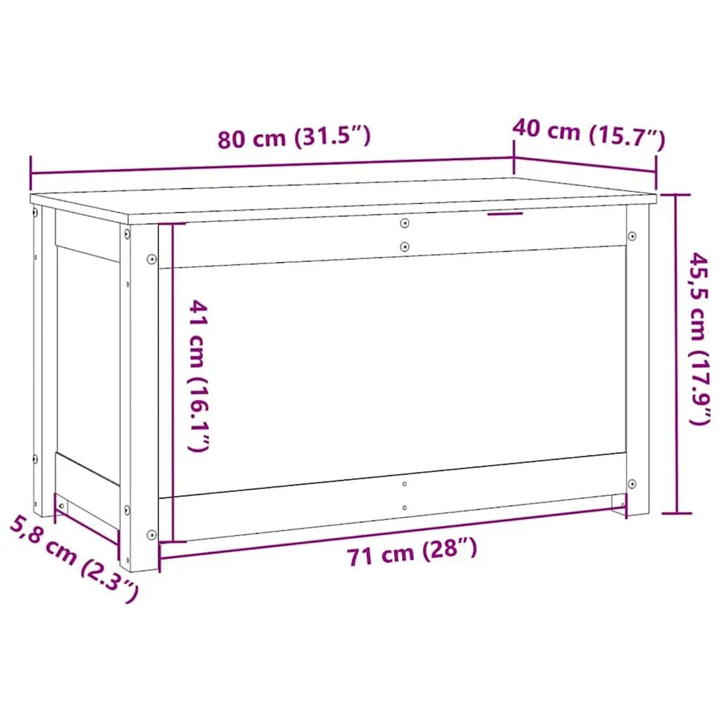 Storage Box White Solid Pine Wood 80x40x45.5cm Chest Organiser Lid Lift