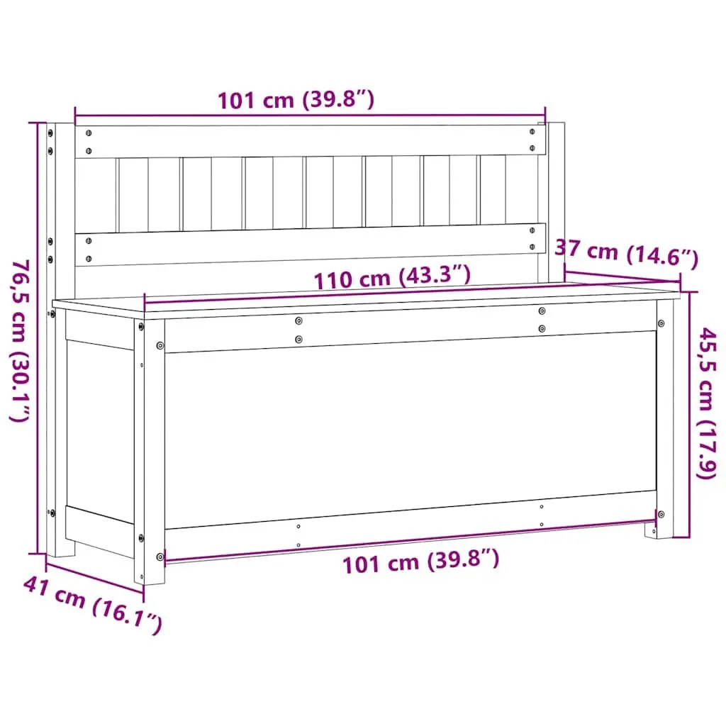 Wooden Bench with Storage Box Backrest White Solid Pine Frame 110x41x76.5cm