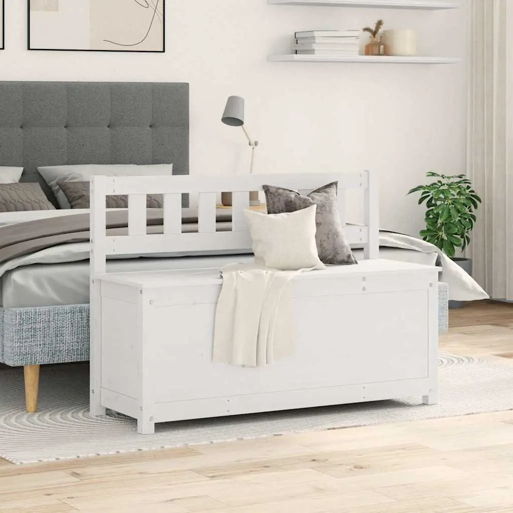 Wooden Bench with Storage Box Backrest White Solid Pine Frame 110x41x76.5cm